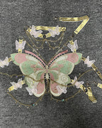 Embroidered Butterfly Top with Pearl Chain & Sequin Skirt Options