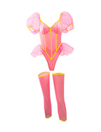 Sheer Mesh Ruffle Bodysuit with Thigh High Stockings
