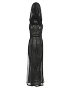 Sheer Hooded Maxi Dress Cutout Dress with High Slits