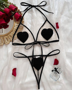 Sheer Heart Appliqu¨¦ Bra and Thong Set