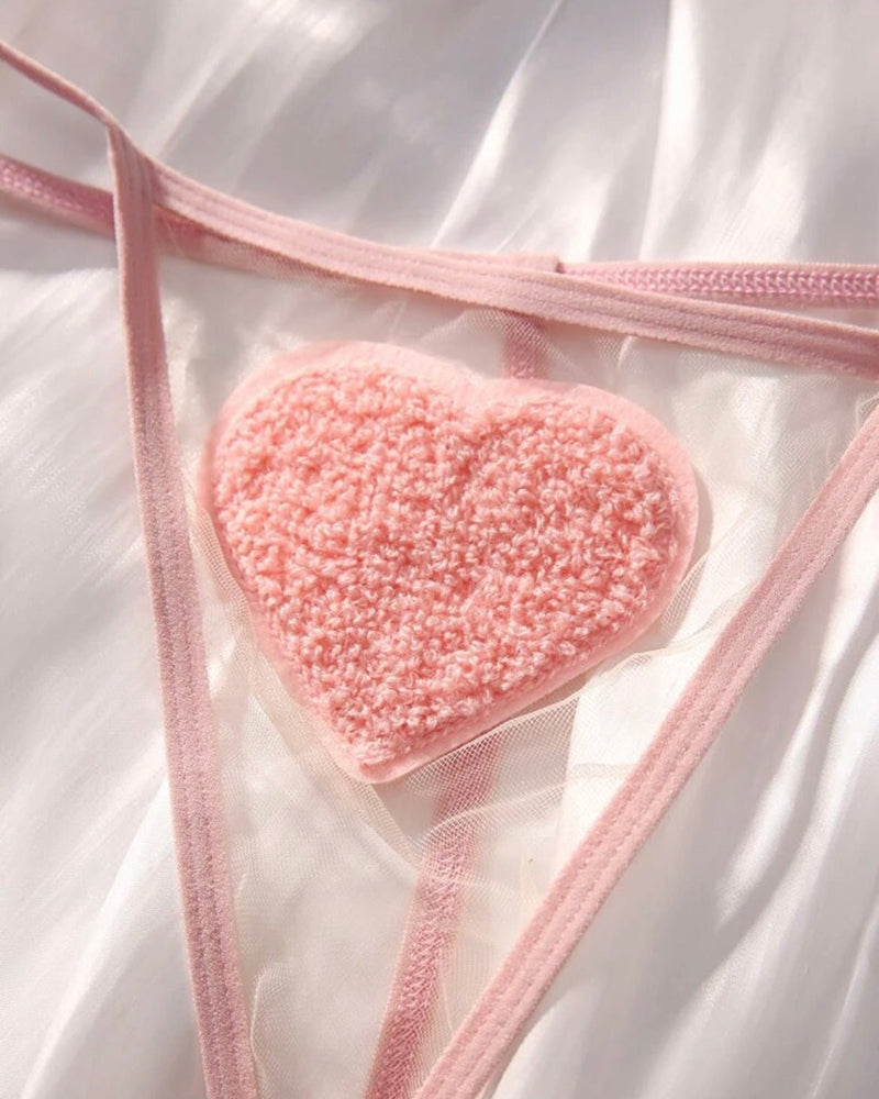 Sheer Heart Appliqu¨¦ Bra and Thong Set