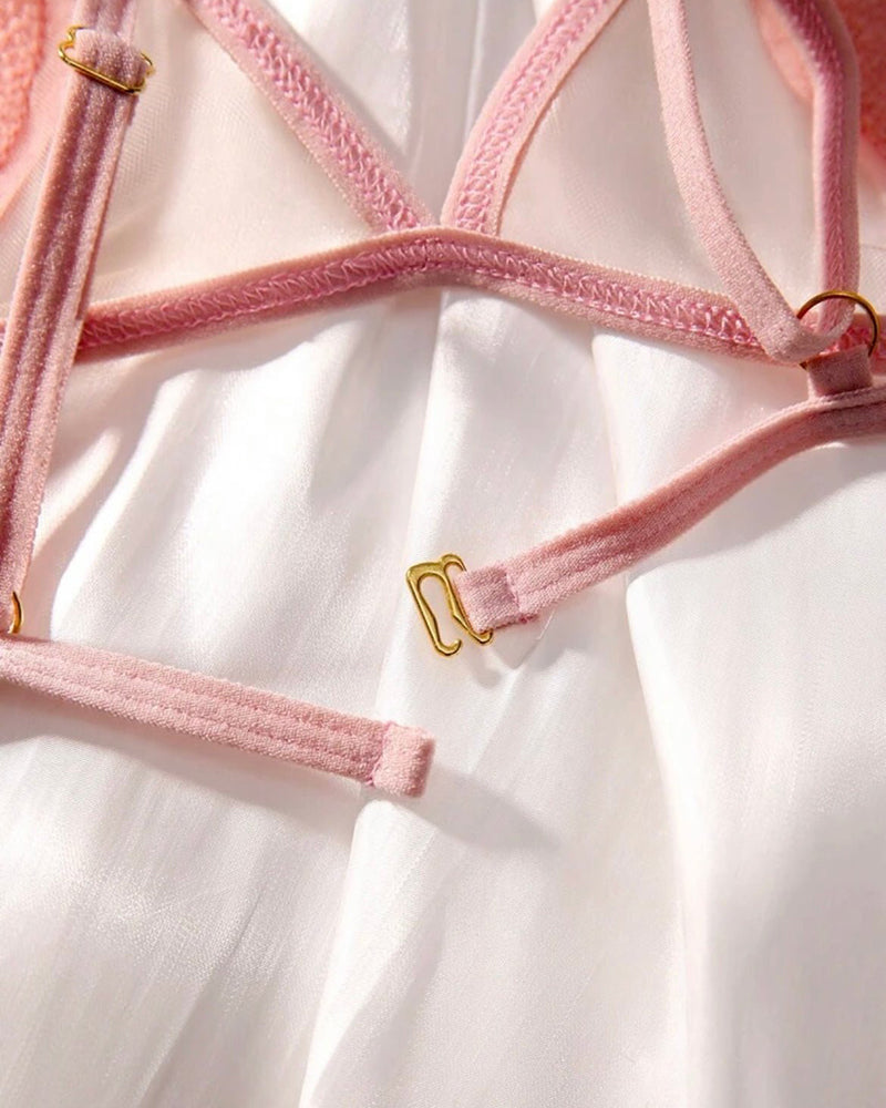 Sheer Heart Appliqu¨¦ Bra and Thong Set