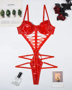 PVC Patent Lace-Up Corset Bodysuit