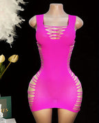 Cut-Out Lace-Up Side Slit Bodycon Mini Dress