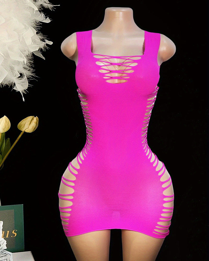 Cut-Out Lace-Up Side Slit Bodycon Mini Dress