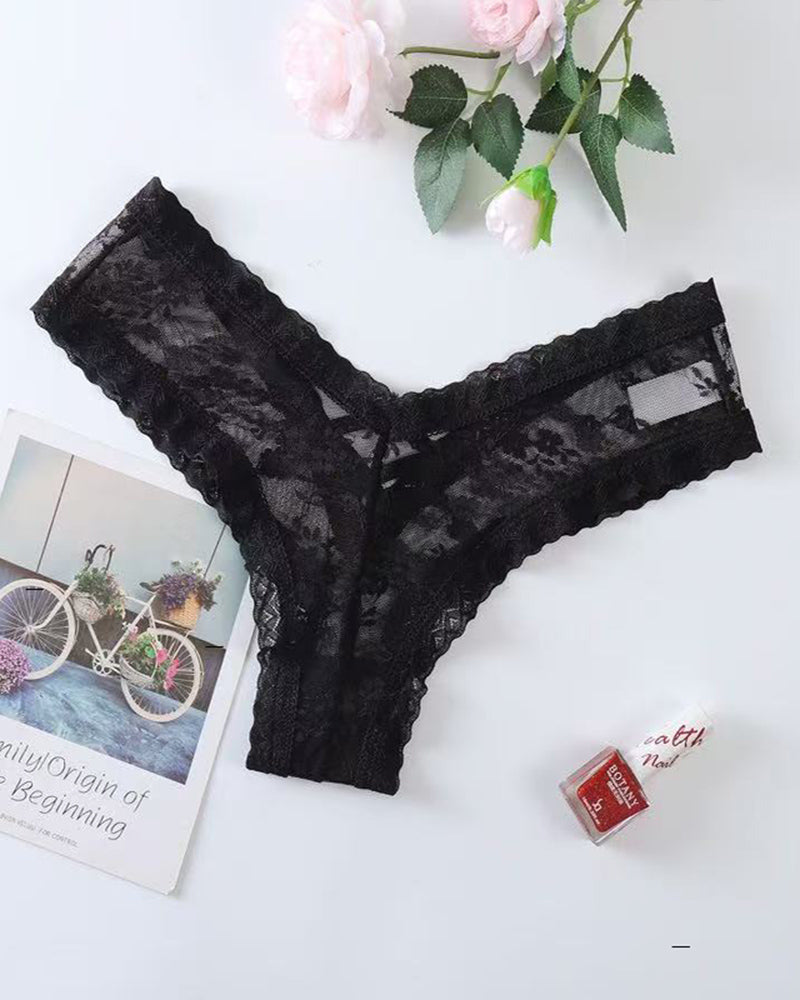 Lace Mesh Low Rise Thong Panties