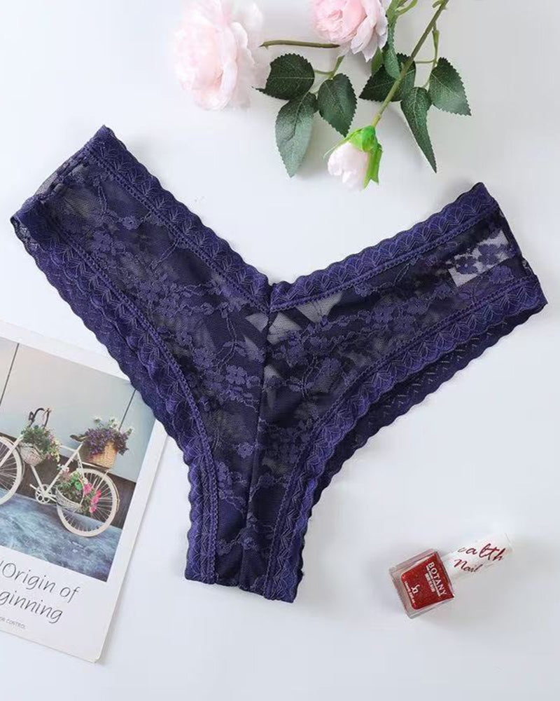 Lace Mesh Low Rise Thong Panties