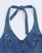 Sexy Denim Patchwork Halter Romper Bodysuit