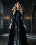 Gothic Witch Long Sleeve Maxi Dress with Cape and Tie Belt 3-Piece Set
