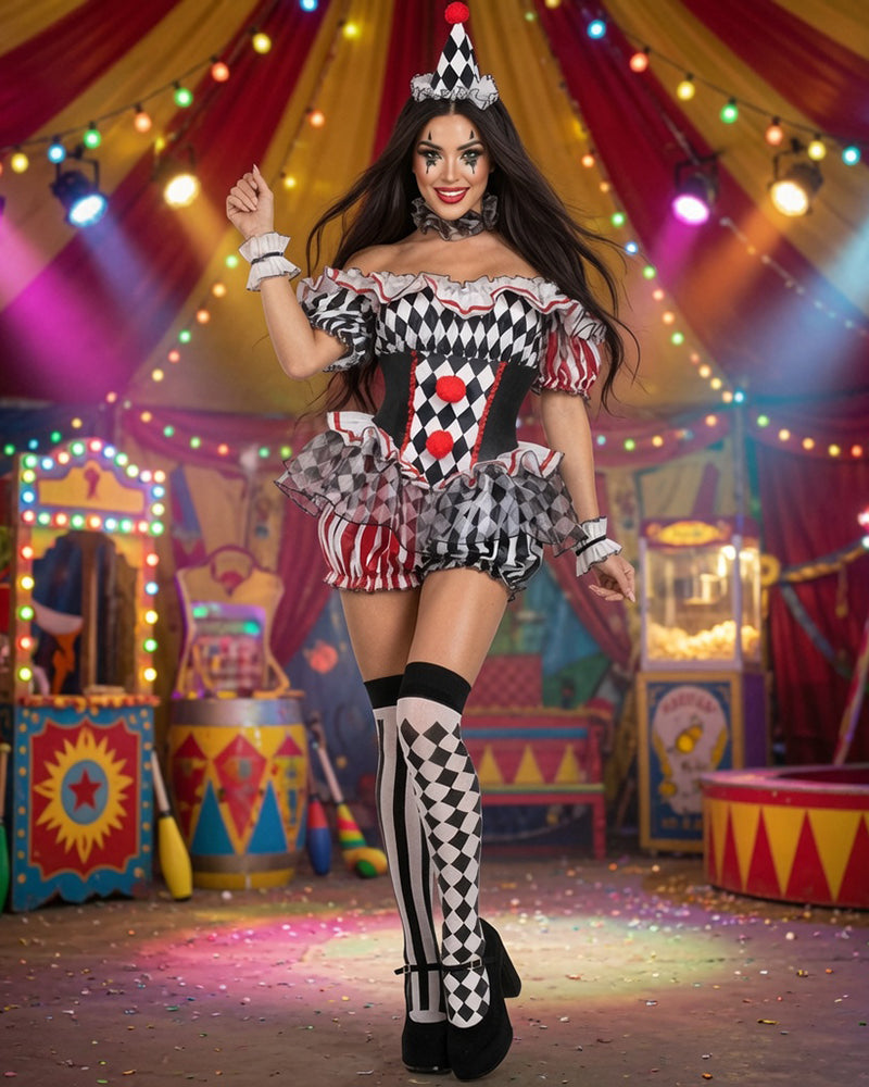 Clown Jester Cosplay Costume Set with Stockings