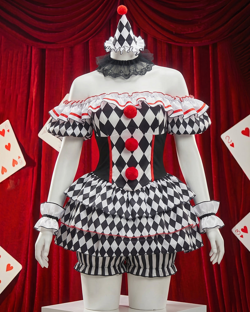 Clown Jester Cosplay Costume Set with Stockings
