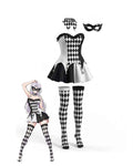 Harlequin Cosplay Costume Dress with Stockings Choker and Mask Set