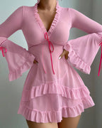 Ruffle Long Sleeve Sheer Mesh Chemise Babydoll Lingerie