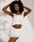 Bow Print Cami Shorts Pajama Set Lace Trim Sleep Set