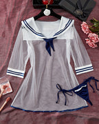 Sailor Costume Lingerie Set Sheer Mesh Dress with Thong