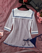 Sailor Costume Lingerie Set Sheer Mesh Dress with Thong