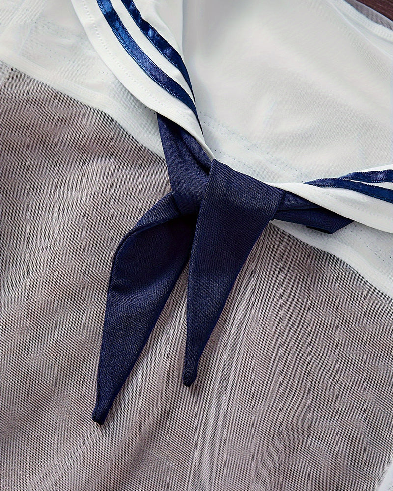 Sailor Costume Lingerie Set Sheer Mesh Dress with Thong