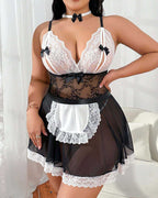 Maid Costume Plus Size Lingerie Lace Babydoll Dress with Apron