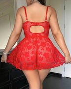 Plus Size Faux Leather Corset Lingerie with Lace Skirt