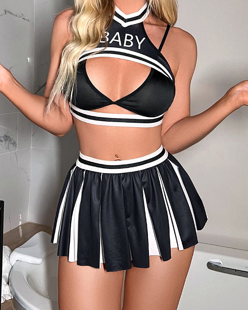 Cheerleader Costume Lingerie Set Cut-Out Bra Skirt