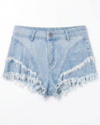 Low Rise Denim Hot Shorts with Frayed Hem