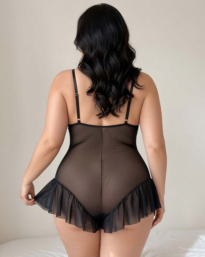 Floral Lace Tie Knot Bodysuit with Spaghetti Straps