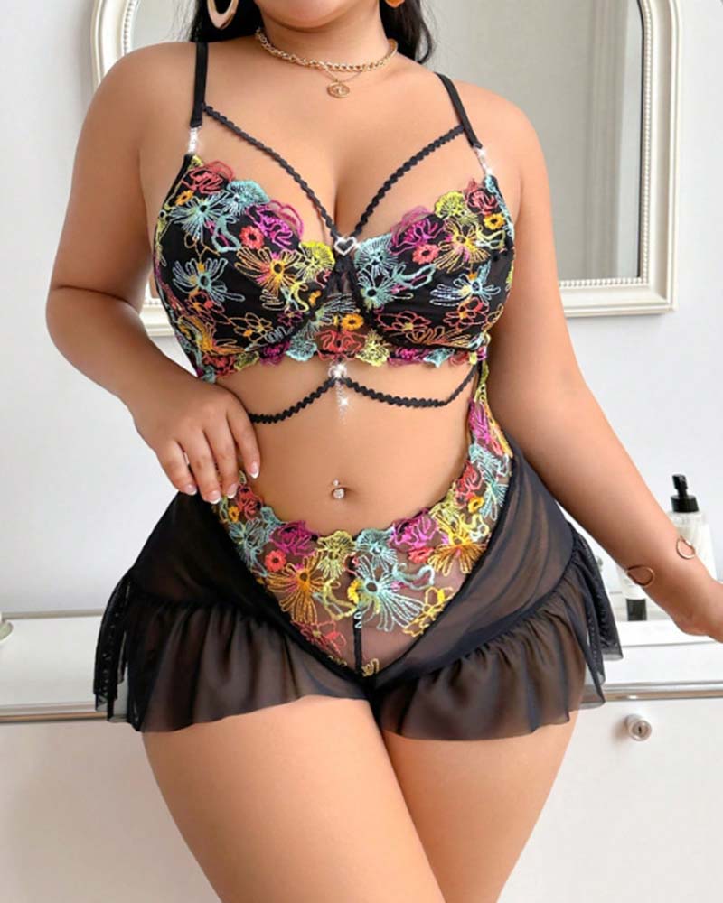 Floral Lace Tie Knot Bodysuit with Spaghetti Straps