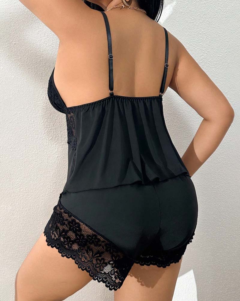 Floral Lace Lingerie Set Spaghetti Strap Bra and Brief