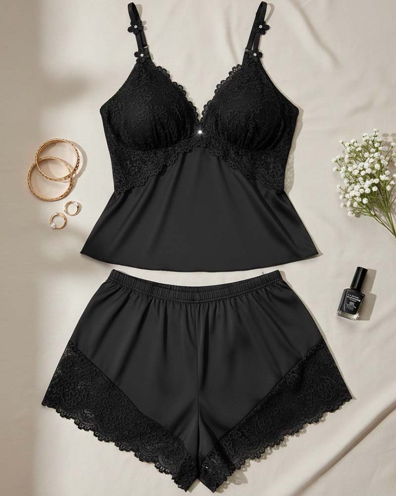 Floral Lace Lingerie Set Spaghetti Strap Bra and Brief