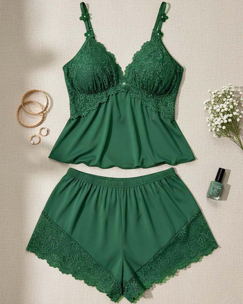 Floral Lace Lingerie Set Spaghetti Strap Bra and Brief