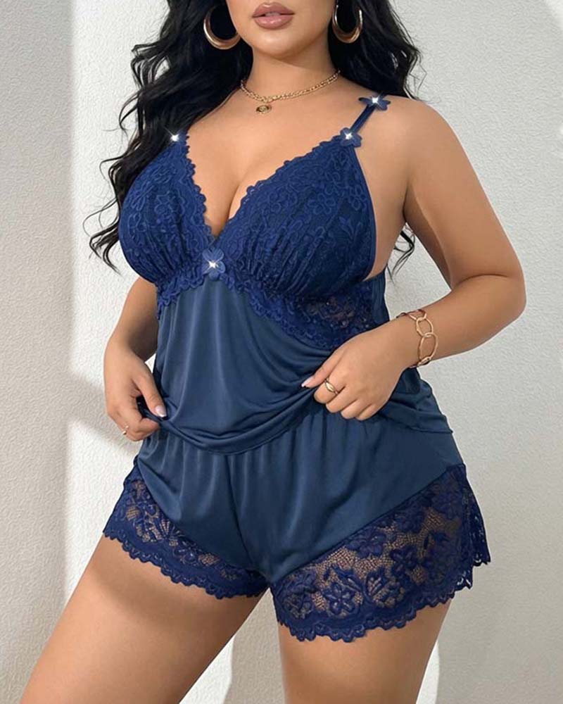 Floral Lace Lingerie Set Spaghetti Strap Bra and Brief