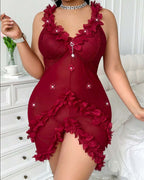 Lace Trim Spaghetti Strap Chemise Mini Dress