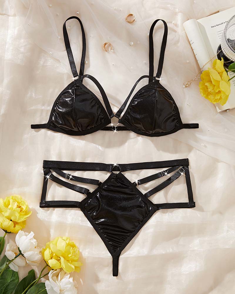 Lace Spaghetti Strap Bralette and High Waist Brief Lingerie Set