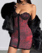 Leopard Print Lace Trim Sleeveless Chemise Mini Dress