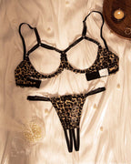 Leopard Print Spaghetti Strap Bralette and Brief Lingerie Set