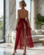 Halter Neck Floral Lace Top Sheer Mesh Maxi Skirt Lingerie Dress