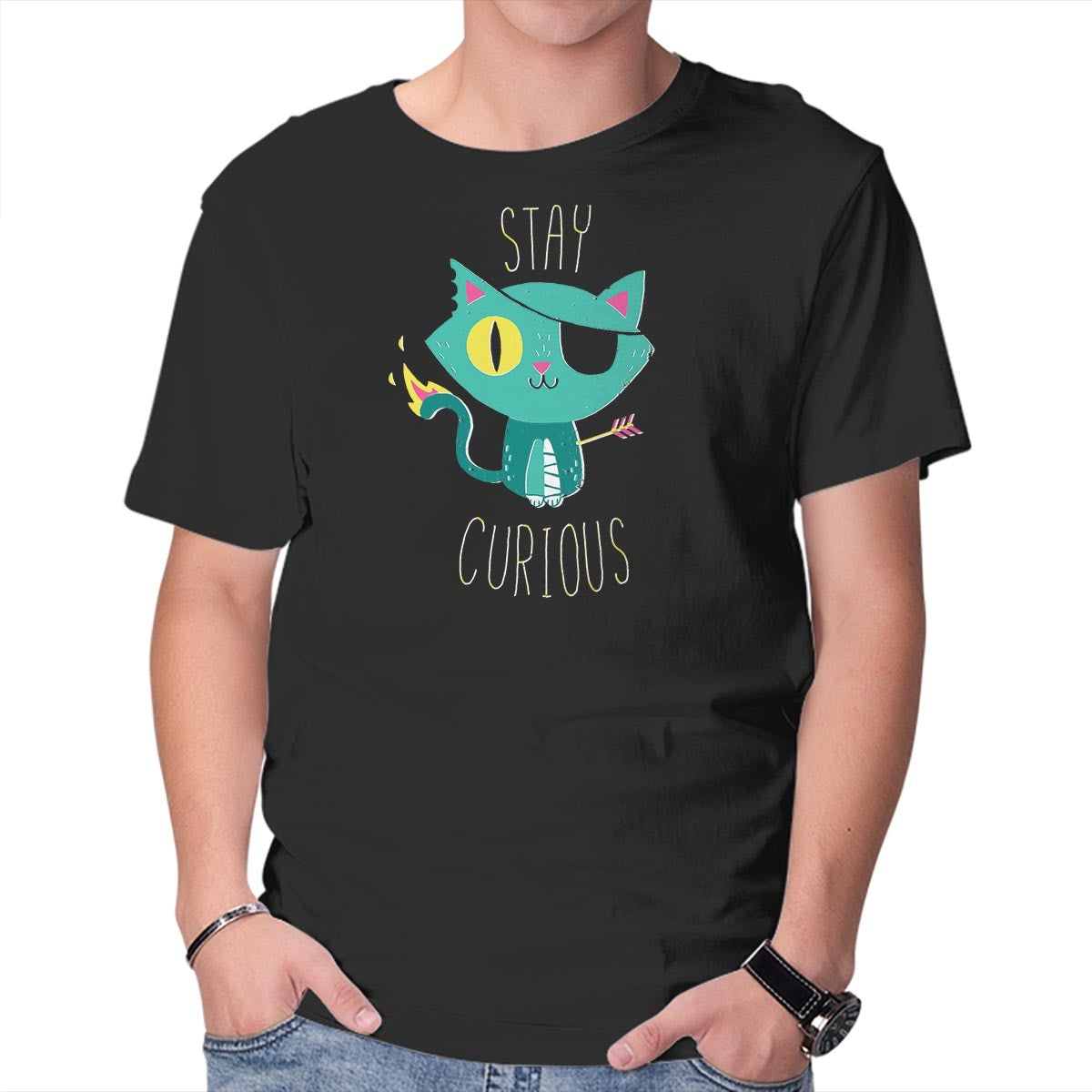 Stay Curious – Cat Graphic T-Shirt