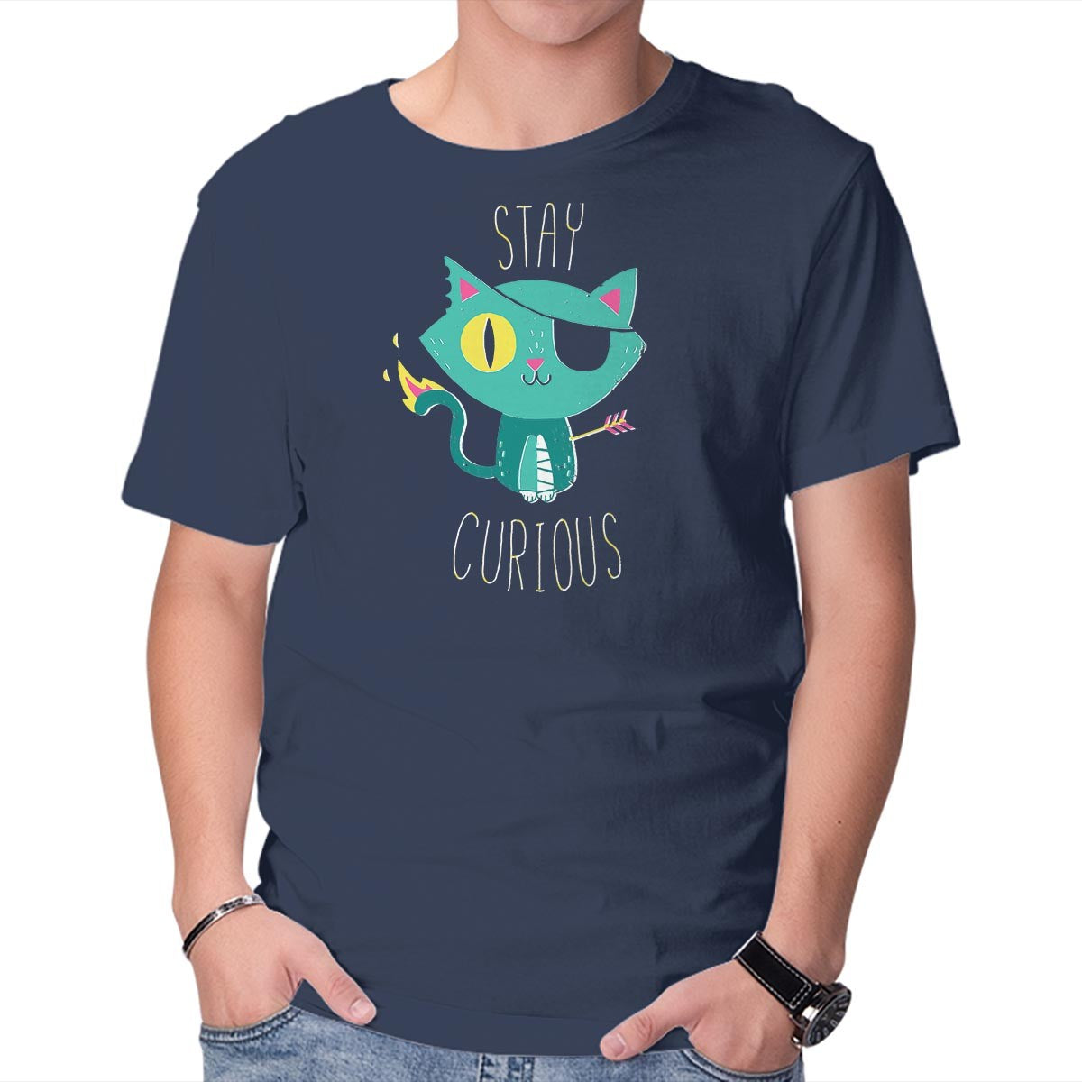 Stay Curious – Cat Graphic T-Shirt