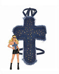 Denim Cross Studded Halter Crop Top ¡§C Frayed Fringe Halter Top