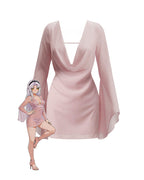 Chiffon Plunging Draped Sheer Mini Dress