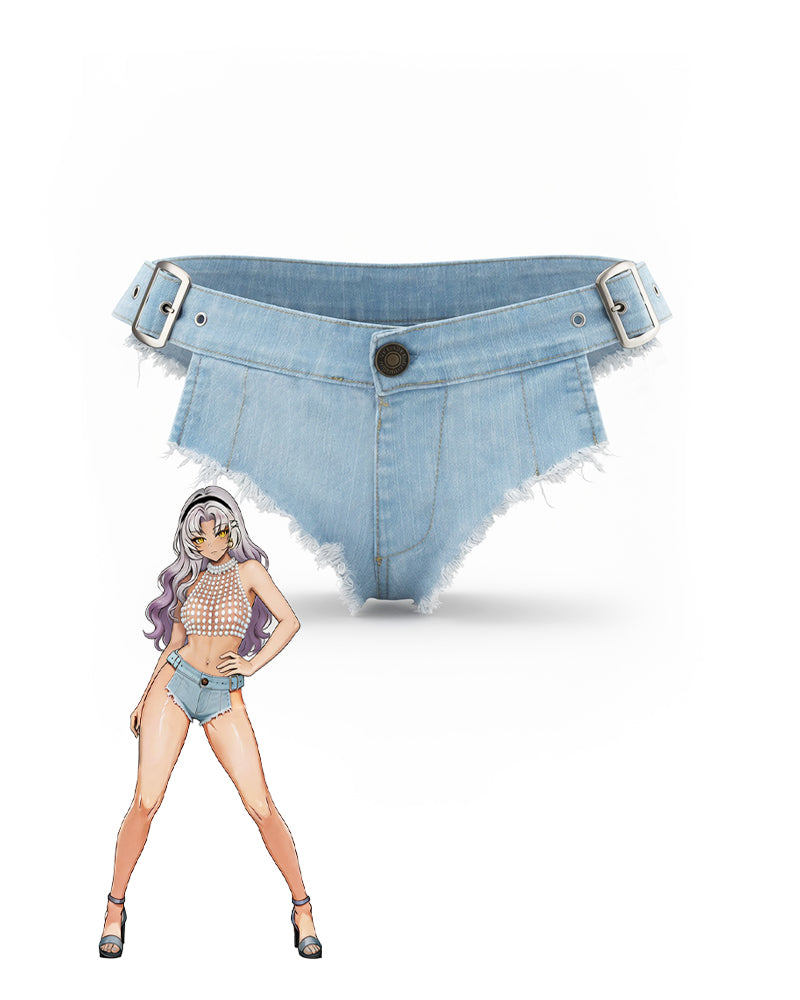 Denim Light Blue  Belted Frayed Edge Panties